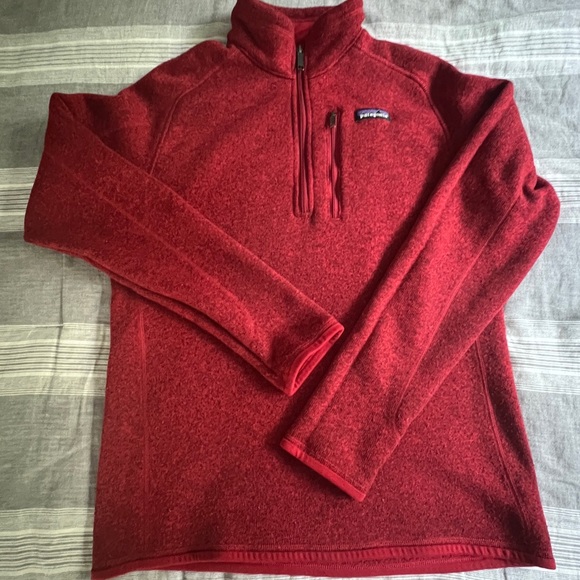 Patagonia Men’s 1/4 zip red marled knit pullover sweater size Medium M EUC - Picture 1 of 11